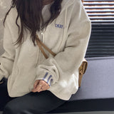 Fashionkova Letter Embroidery Baggy Zip Up Hoodie