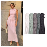 Fashionkova 2025 Spring New Women's Fashion and Elegance Slim Fit Versatile Folded Decoration Midi Dress Valentine's Day Aesthetic