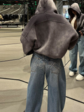 Fashionkova Street Letter Hot Drilling Denim Pants Women Loose Zipper Pocket Wide Leg Jean Female 2025 Spring Female Casual Straight Trouser
