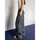 Fashionkova party outfit  Gray Baggy Straight Jeans Women Korean Fashion Streetwear High Waist Wide Leg Denim Pants Female Loose Mopping Jean Trouser Y2K