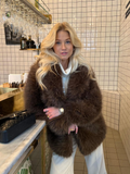 Fashionkova Party Outfit Retro Luxury Lapel Faux fur Coats Women Chic Solid Long Sleeved Coat Female Autumn Winter Warm Soft High Street Outwear Tops