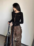 Fashionkova Yedinas Gothic Hollow Out Sexy Women T Shirt Long Sleeve Slim Y2k Grunge Aesthetic Tshirts Spring Ladies Tops Tee Shirt Femme