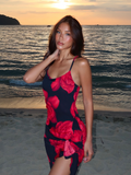 Fashionkova Chic Flower Printed Square Neck Midi Dress For Women Fashion Sleeveless Backless High Slit Long Dresses Holiday Lady Beach Robes ootd