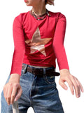 Fashionkova party look inspos Women Star Shirt Y2k Graphic Print Crop Tops Long Sleeve Vintage Baby Tees Fairy Grunge Aesthetic Fall Tops Streetwear