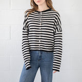 Fashionkova Women Stripe Print Sweater Cardigan Fall Casual Long Sleeve Sweaters Open Front Button Down Knit Coats Outerwear Fairycore Outfit Idea