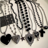 Fashionkova Gothic Punk Black Peach Heart Star Pendant Chain Necklace For Women Men Y2K Hip Hop Charm Trendy Jewelry Anniversary Accessories