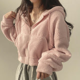 Fashionkova Solid Color Lamb Wool Zip Up Hoodie