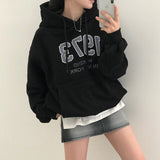 Fashionkova Vintage Solid Color Letter Embroidered Hoodie