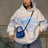 Fashionkova Vintage Print Patchwork Oversized Hoodie