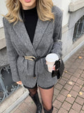 Fashionkova party look inspos Gray Loose Women Suit Jacket Fasion Lapel Single Breasted Formal Coat New Female Spring Casual High Street Long Sleeve Outerwear