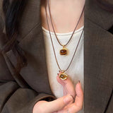 Fashionkova Trendy Punk Tiger Eye Stone Leather Rope Adjustable Necklace For Women Men Stuff Couple Charms Jewelry  Scene EMO Accessories