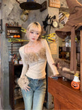 Fashionkova Spring Women Korean Fashion Shoujo leopard Print Faux Fur Gyaru Top 2000s Aesthetic T-Shirt Long Sleeve Square Collar Tees Y2k