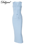 Fashionkova Matching Suit Sleeveless Ribbed Single-Breasted Top Shirt Maxi Skirt 2024 Spring Summer Women'S Clothing Sexy Streetwear