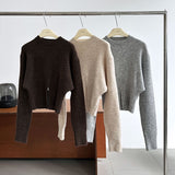 Fashionkova Cinched Waist Sweater for Women Pullovers Long Sleeve Mock Neck Plain Knitted Jumper with Zip Front Trendy Fall Winter Outfit Spring Style 2025