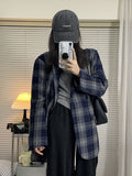 Fashionkova  Nye Outfit Zoki Vintage Faux Woolen Plaid Blazers Coat Women Streetwear Loose Retro Jackets American Harajuku Long Sleeve Outwear Tops New