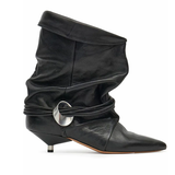 Fashionkova Autumn and Winter New Women's 5cm Thin Heel Short Boots Fashion Pointed Wide Tube Folding Stacked Boots Women's Ankle Boots