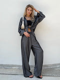 Fashionkova 2024 Women Casual Summer Denim look Long sleeve blouse pants sets