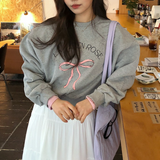 Fashionkova Aesthetic Bowknot Print Pullover Sweatshirt