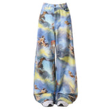 Fashionkova Angel Cat Print Wide-Leg Pants