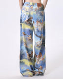 Fashionkova Angel Cat Print Wide-Leg Pants