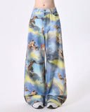 Fashionkova Angel Cat Print Wide-Leg Pants