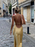 Fashionkova Moonlight Open Back Satin Slit Long Dress