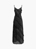 Fashionkova Ladder Ruffle Zippered Long Dress