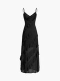 Fashionkova Ladder Ruffle Zippered Long Dress