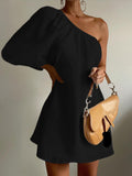 Fashionkova Aegean Cotton Linen One Sleeve Short Dress