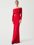 Fashionkova Overfold Off-Shoulder Mesh Long Sleeve Long Dress