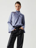 Fashionkova Asymmetric Pleated Turtleneck Satin Blouse