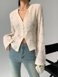 Fashionkova V-Neck Ruffle Long Sleeve Blouse