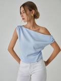 Fashionkova One Shoulder Off Knotted Blouse