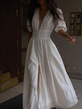 Fashionkova Frenchy  Button Split Long Dress