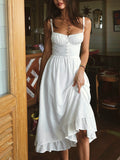 Fashionkova Ruffle Hem Cami Plain Midi Dress