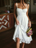 Fashionkova Ruffle Hem Cami Plain Midi Dress