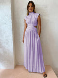 Fashionkova Mock Neck Cut Out Long Dress