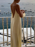 Fashionkova Backless Vacation Satin Long Dress