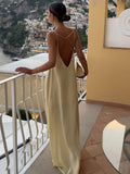 Fashionkova Backless Vacation Satin Long Dress