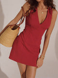 Fashionkova Snug V-Neck Sleeveless Short Dress