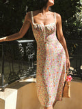 Fashionkova Floral Print Trim Cami Midi Dress