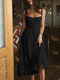 Fashionkova Ruffle Hem Cami Plain Midi Dress