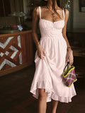 Fashionkova Ruffle Hem Cami Plain Midi Dress