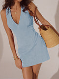 Fashionkova Snug V-Neck Sleeveless Short Dress