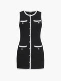 Fashionkova Multi Pocket Button Sleeveless Short Sweater Dress