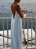 Fashionkova Backless Vacation Satin Long Dress