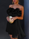 Fashionkova Mesh Rosette Tube Pleat Short Dress