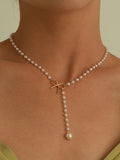 Fashionkova Pearl Bow Knot Pendant Necklace