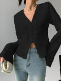 Fashionkova V-Neck Ruffle Long Sleeve Blouse