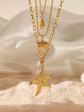 Fashionkova Triple Layers Pearl Starfish Necklace